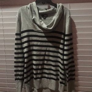 Stripe sweater with cowl neck